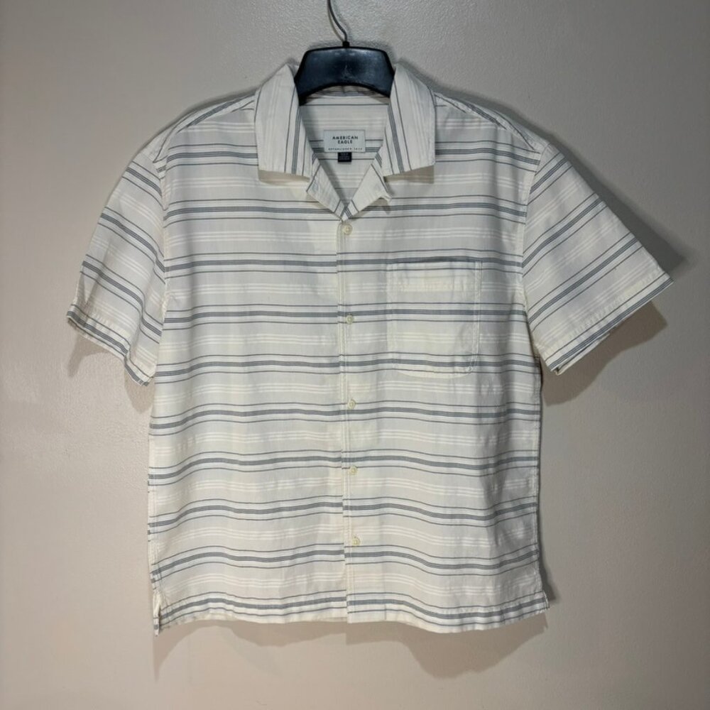 American Eagle AE Linen Blend Short Sleeve Striped Poolside Shirt NWT Size M
